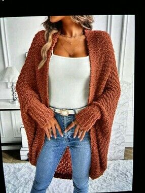 Open-Front Chunky Knit Cardigan - Dusty Rose